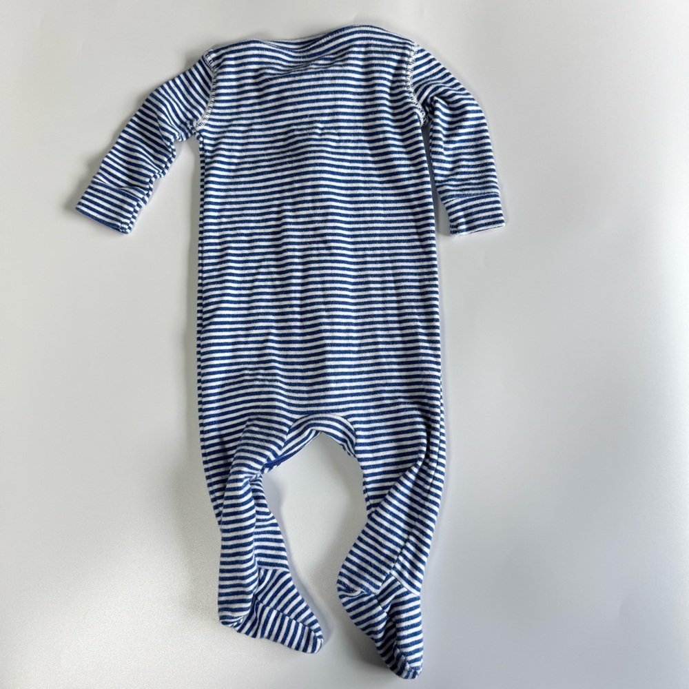 Bundle of Primary Footie Pajamas Size 0-3 Months Zipper Blue Stripes 100% Cotton - Picture 11 of 11